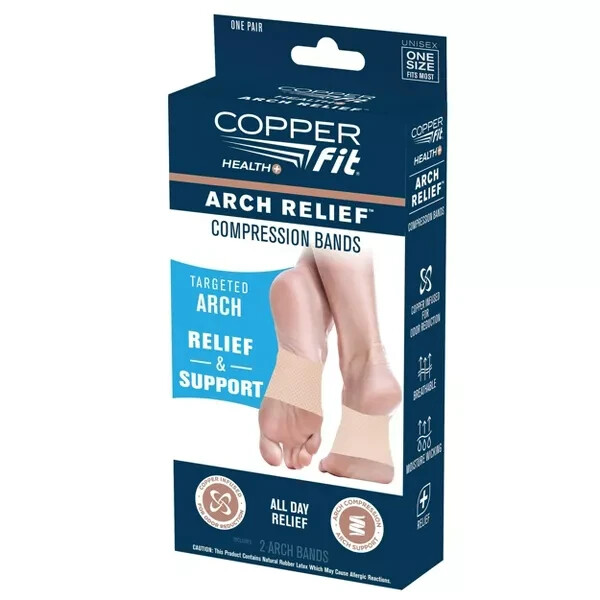 New Copper Fit Infused Arch Relief Compression Bands Unisex Beige ONE Size fits