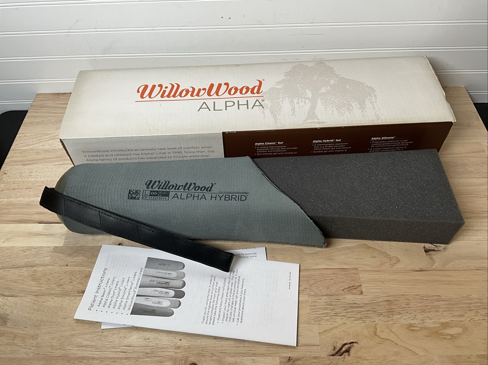 WillowWood Alpha Hybrid Gel Prosthetic Liner, Size Large, Gray IN BOX