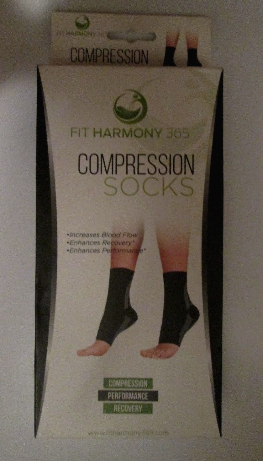 1 Pr Compression Sleeve Socks Ankle Foot Support Black Gray Small M 3-4 /W 4-6
