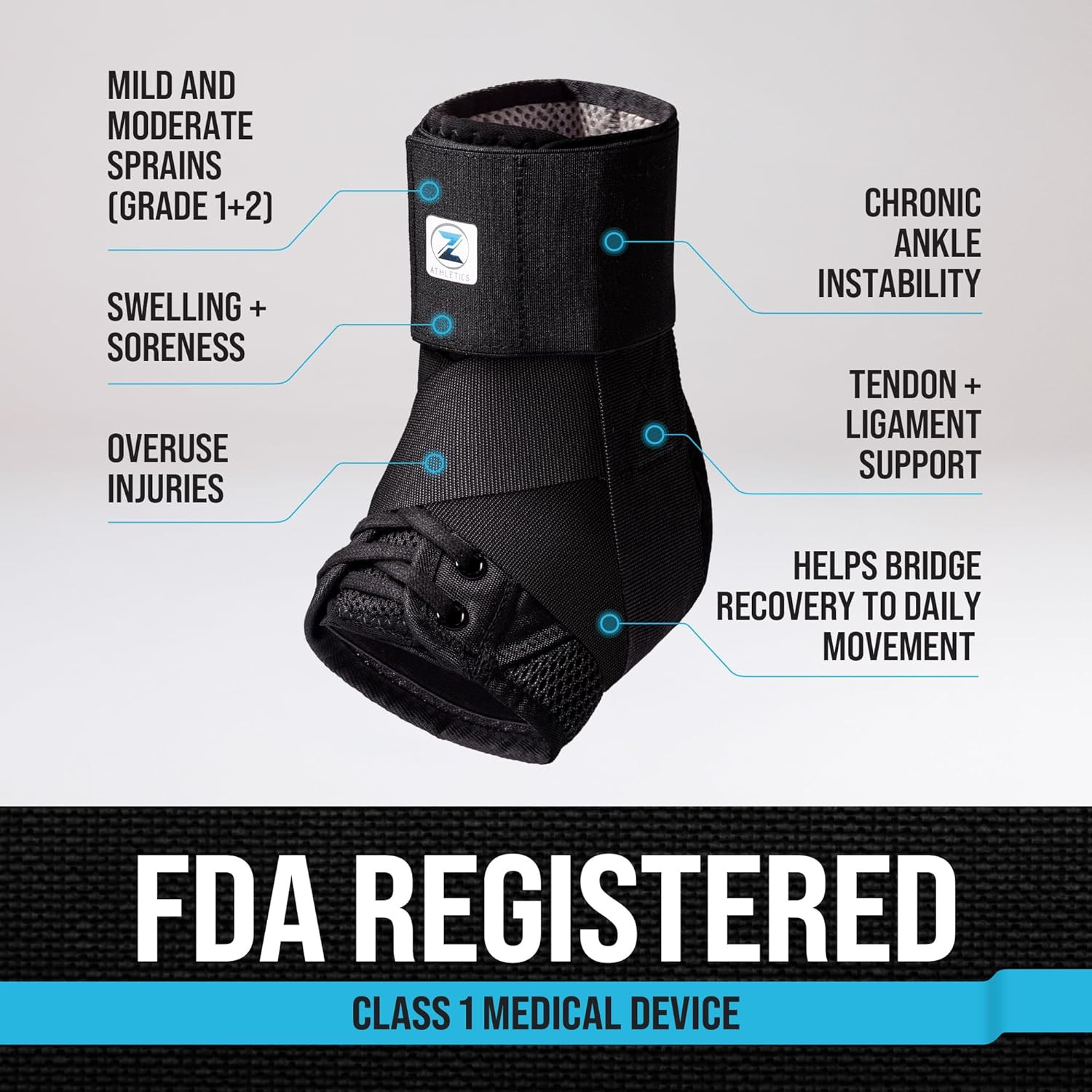 Ankle Brace Lace Up Adjustable Support With Side Stabilizers Sports Sprain