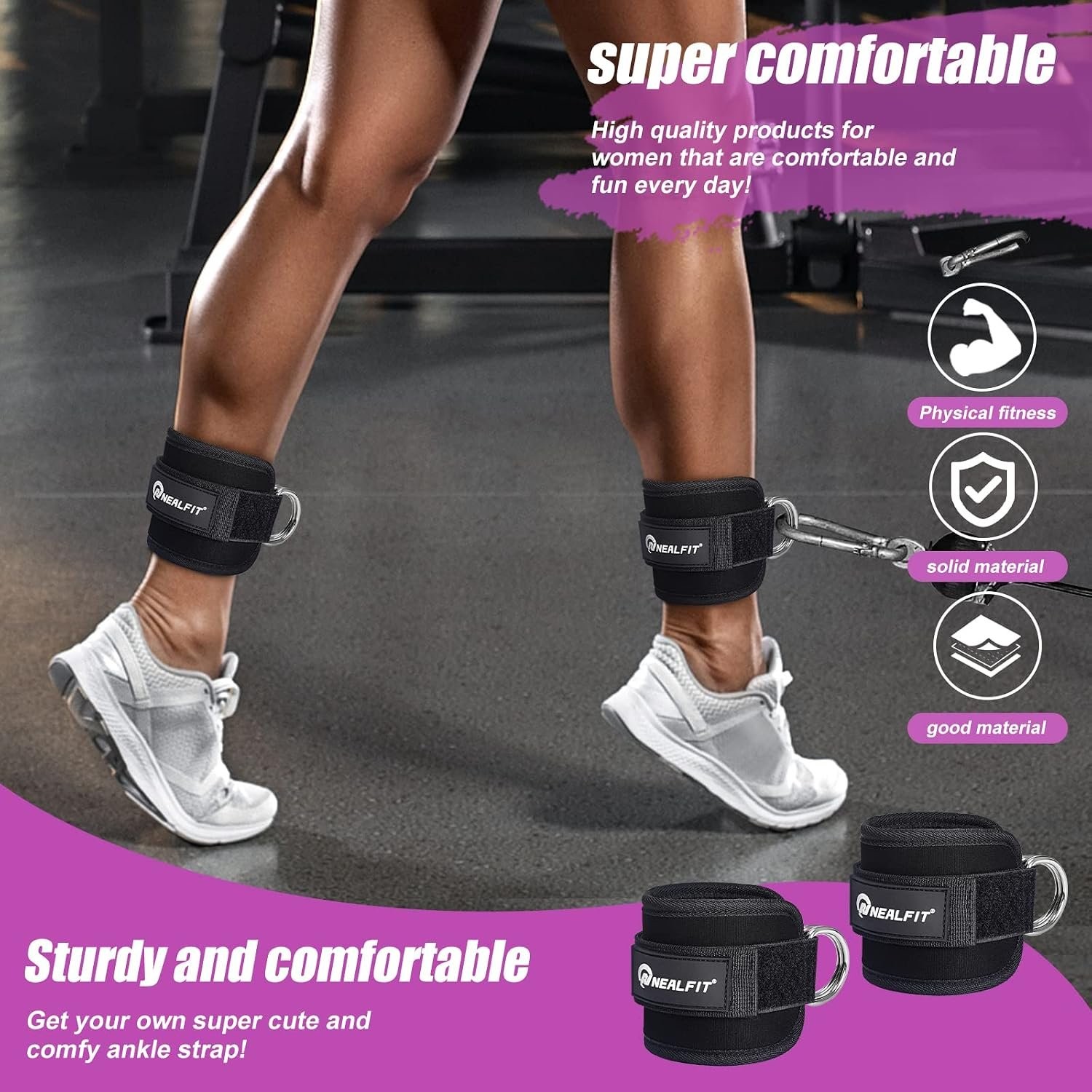 Black Ankle Strap for Cable Machines Adjustable Cuff for Glute and Leg Workouts