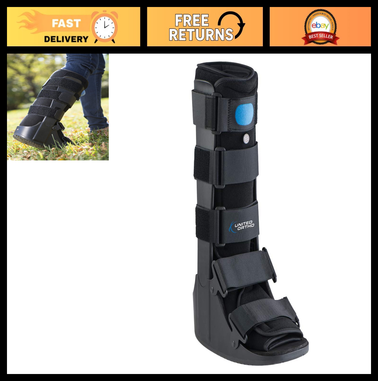 Air Cam Walker Fracture Boot – Medium Size, Black, Adjustable Support, Comfort F