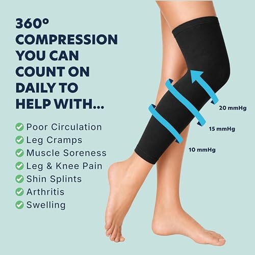 Full Leg Compression Sleeve-10-20 mmHg Graduated Support, Breathable Moisture