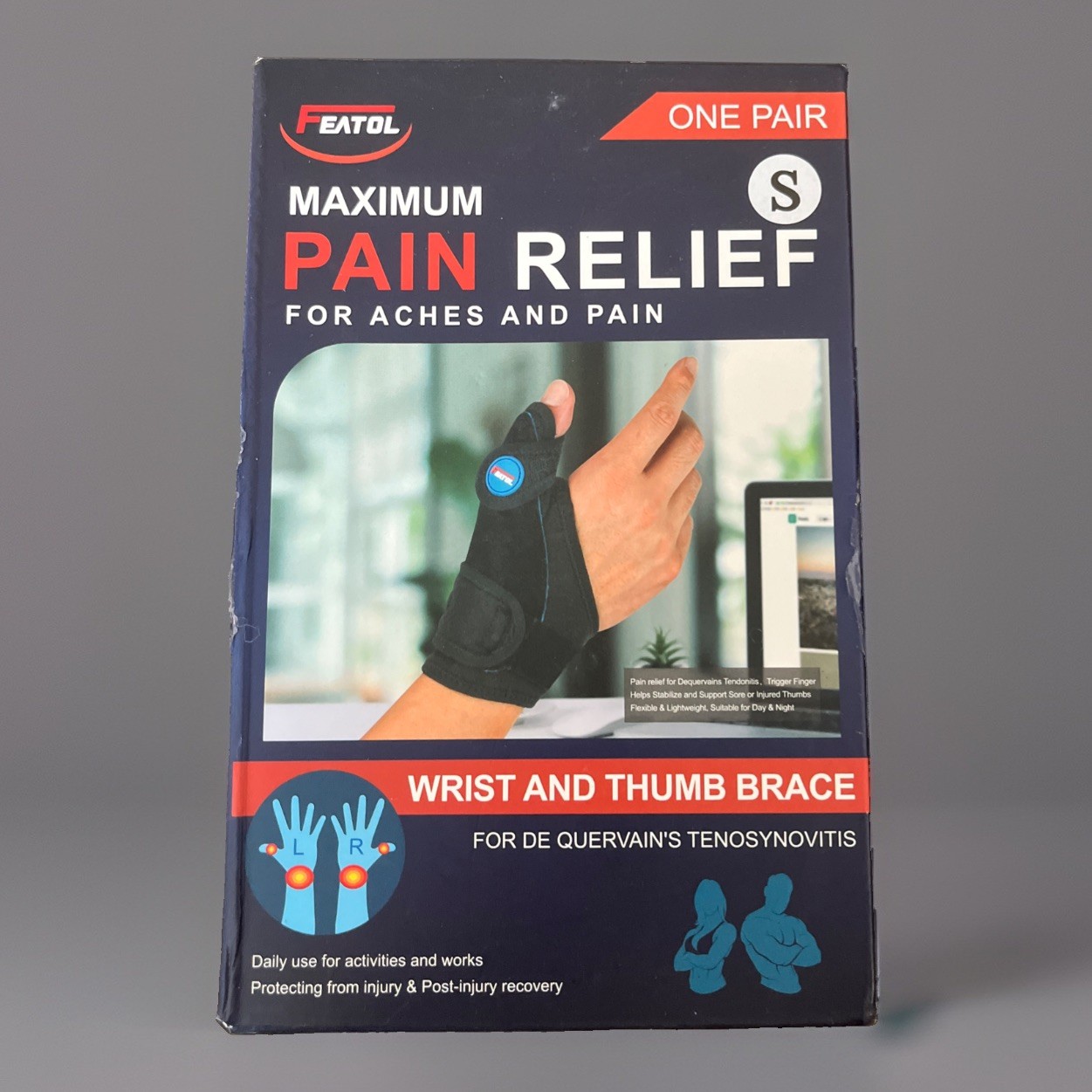 FEATOL Maximum Pain Relief for aches & pain. Small wrist & thumb brace One Pair