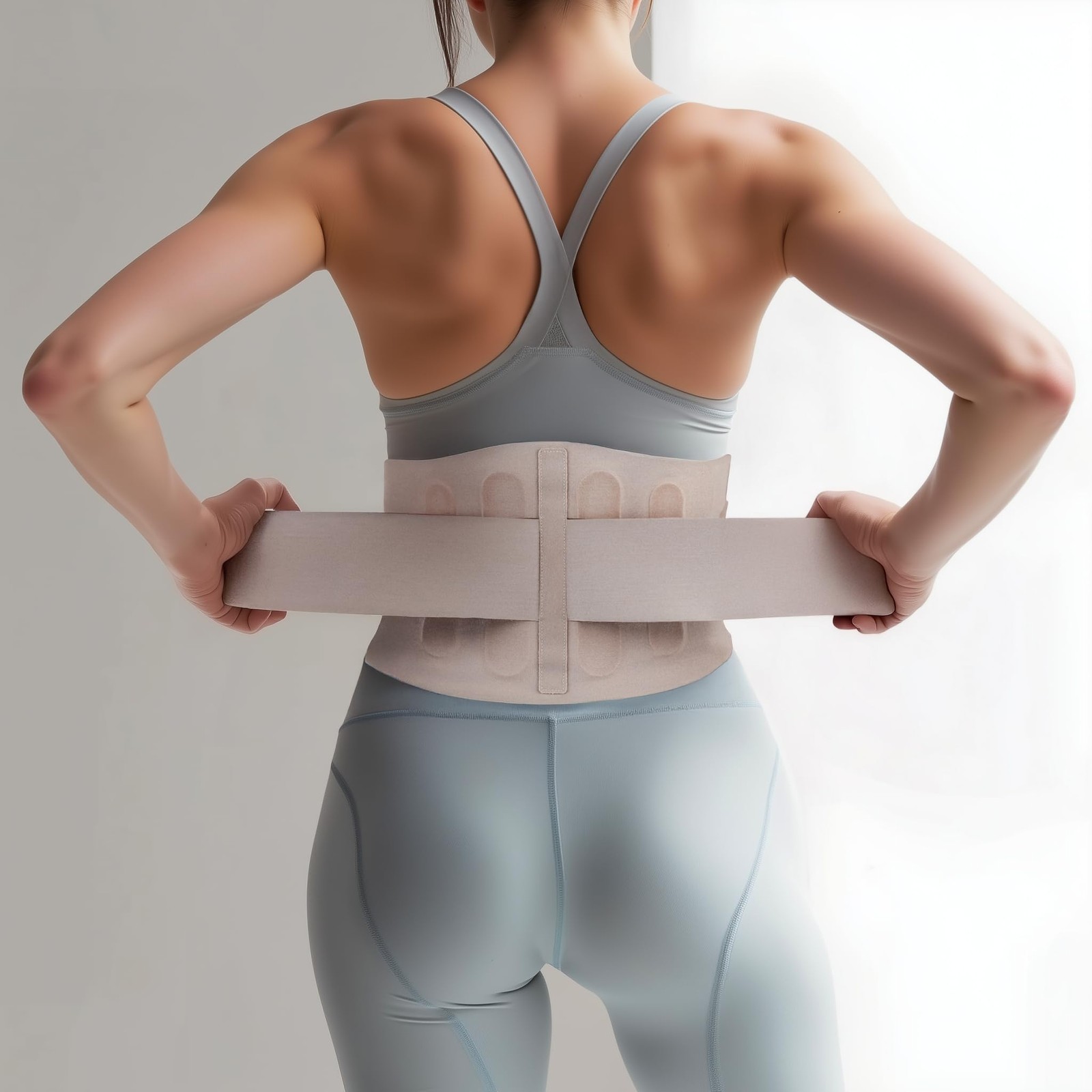 Slim Fit Lower Back Brace UltraThin Ergonomic Resin Support Beige Medium