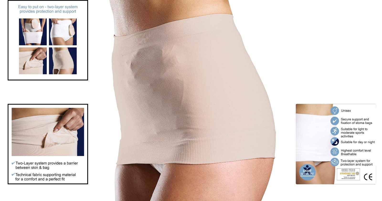 Beige StomaSafe Plus Ostomy Support Garment for Active Adults, S/M Size