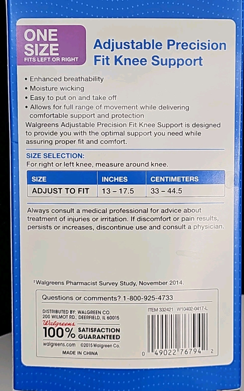 Well At Walgreens Adjustable Knee Support One Size Fits Left Or Right 13-17.5″