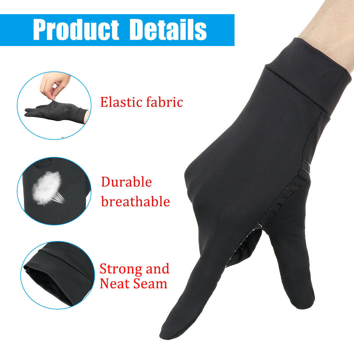 2Pairs Copper Compression Gloves Arthritis Joint Pain Relief Hand Support M/L/XL