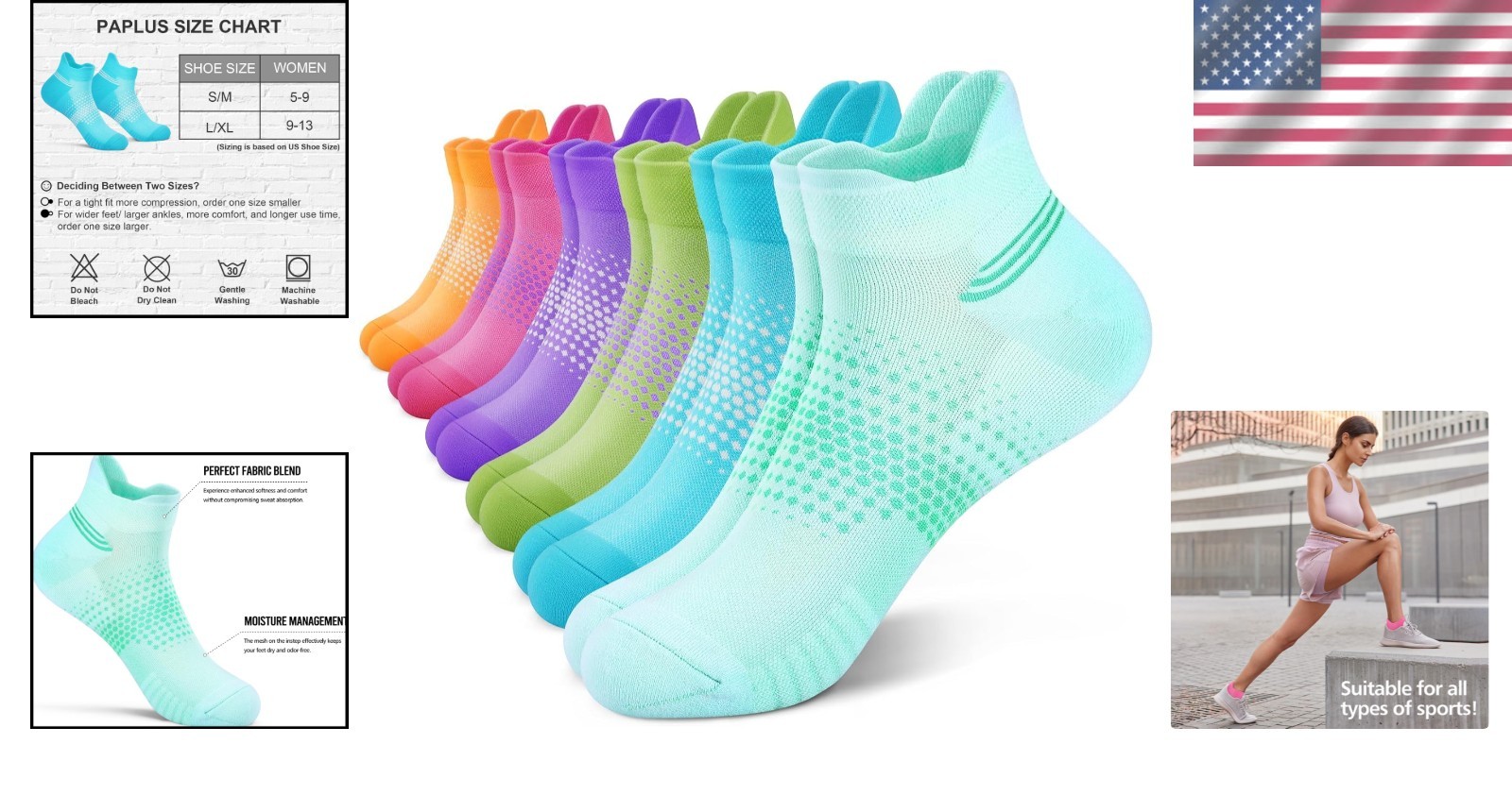 Multicolor Ankle Compression Socks for Women – 6 Pairs, Ultra Comfort & Support