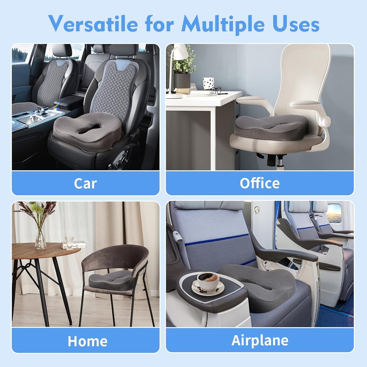 XL Pressure Relief Seat Cushion – Memory Foam Home, Car & Office Chair Cushio…