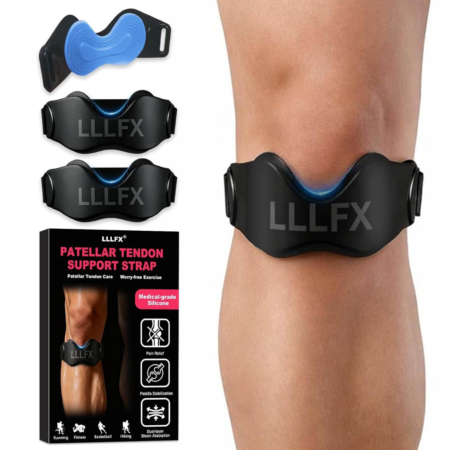 2 Pack Patellar Tendon Support Straps, Adjustable Non-slip Patellar Band, Dis…