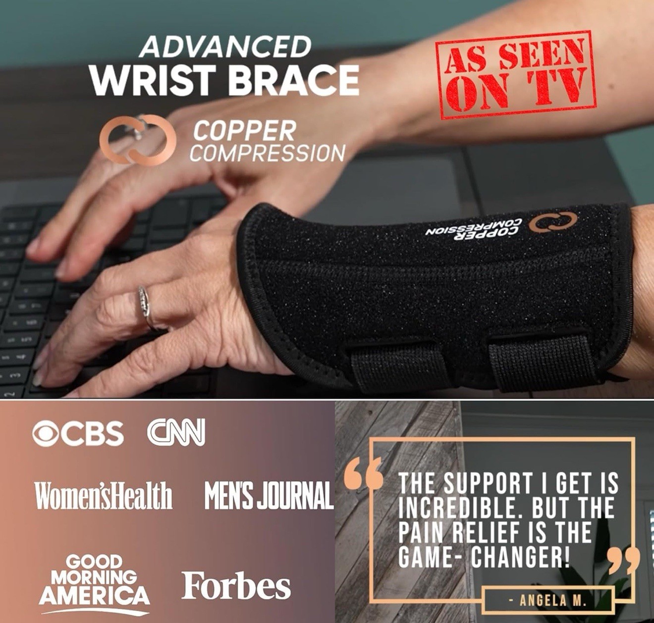 Copper Compression Wrist Brace, Adjustable Orthopedic Support L/XL Left Brace