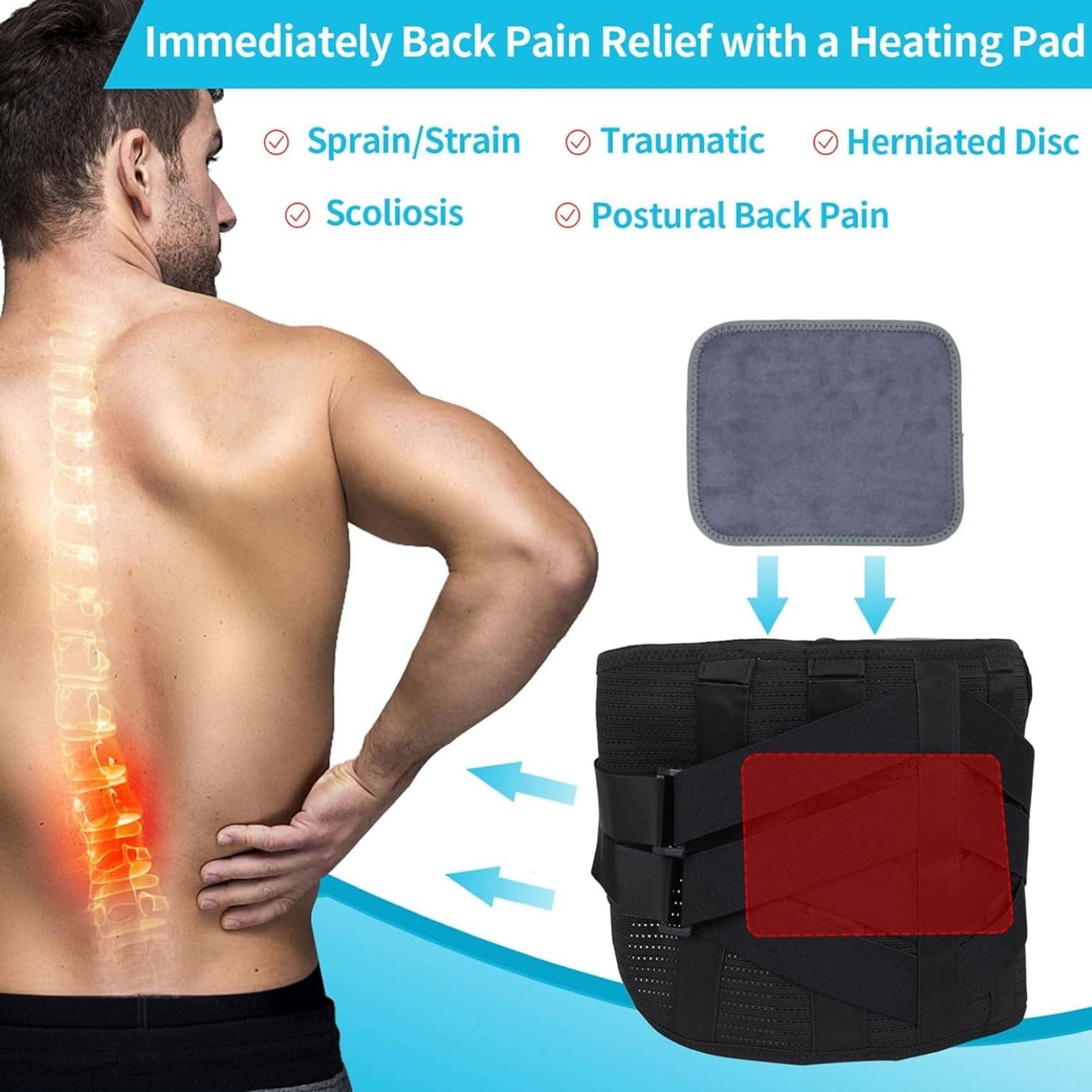 Heated Back Support Belt – Breathable Belt with Heating Pad for Lower Back Pa…