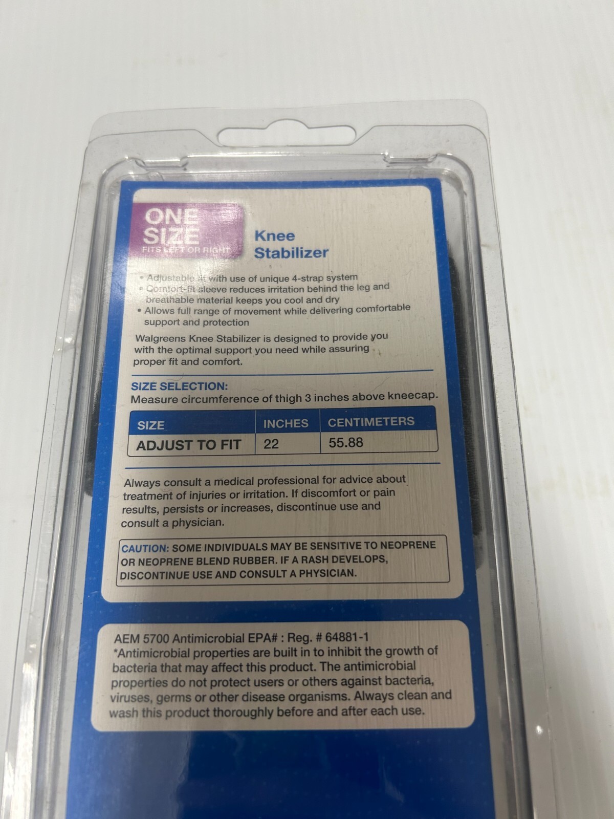 New Sealed Walgreens Knee Stabilizer One Size Fits Left or Right Latex Free