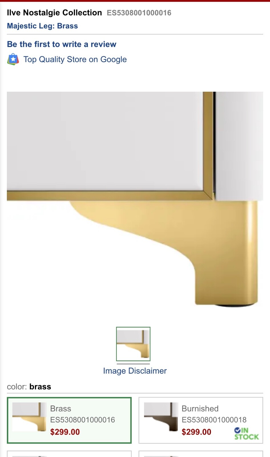 One Brass Ilve Majestic Leg cover