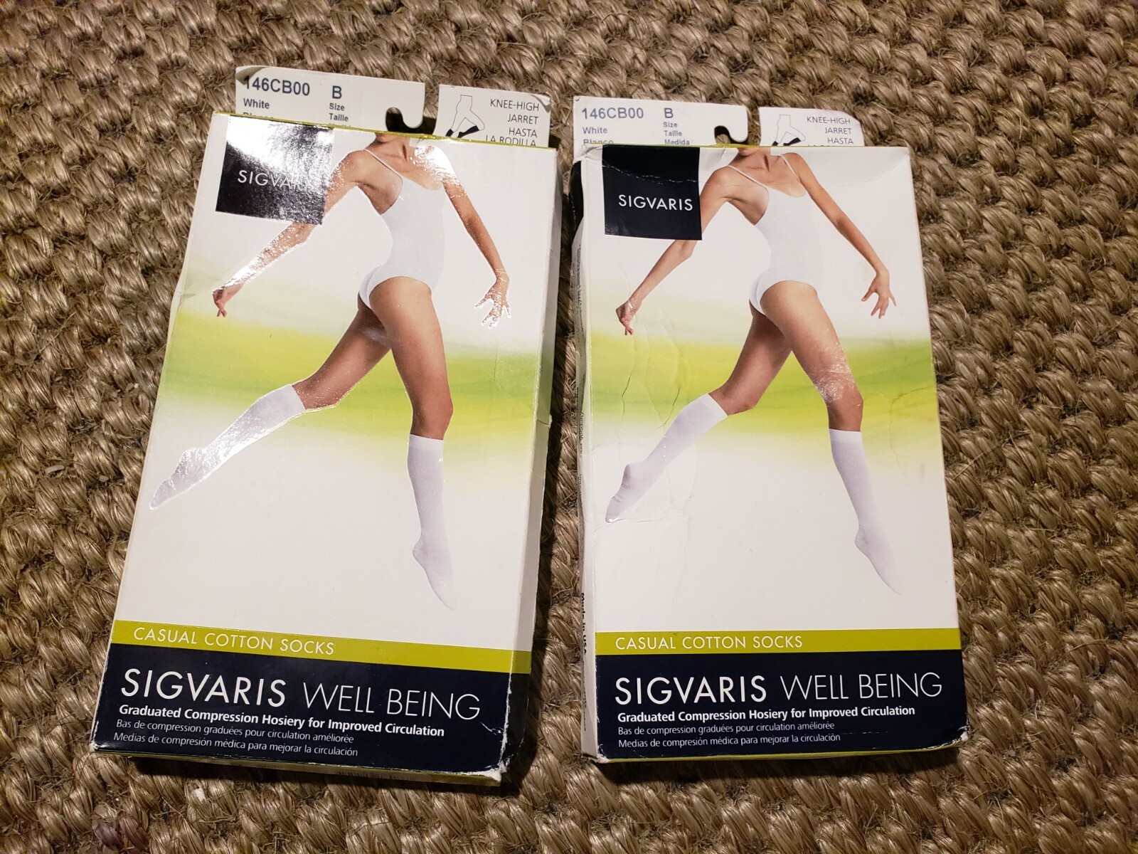 2 lot SIGVARIS CASUAL COTTON 146 Knee High Compression Socks 15-20mmH szB white