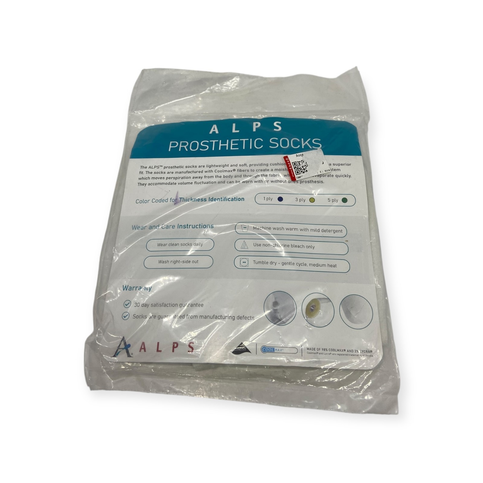 🍉 ONE NEW ALPS Prosthetic Coolmax Sock Medium With Hole KCM 10-1H
