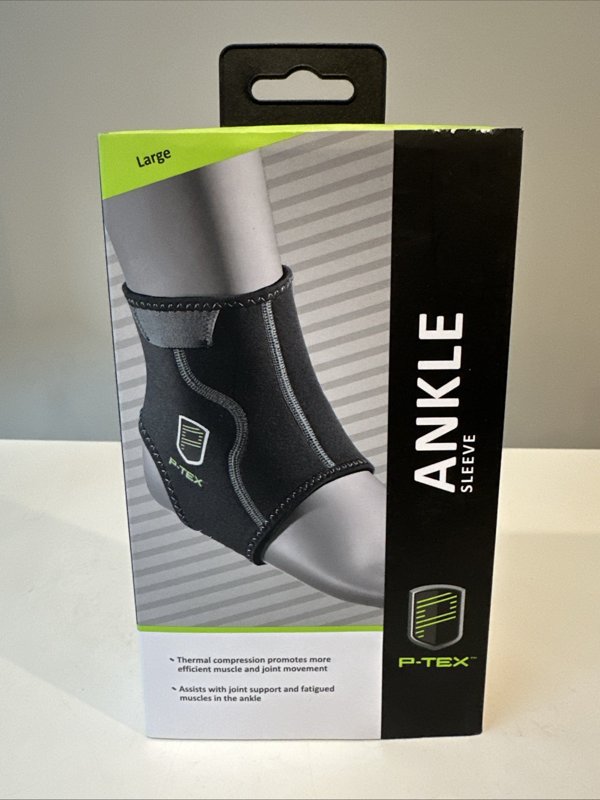 P-TEX Ankle Sleeve Large Adult Compression Support Thermal New Kinetic Black
