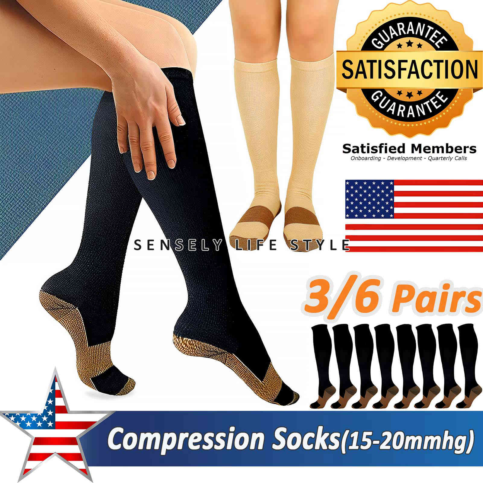 Close-Toe Compression Socks Women Ladies (3 Pairs) Trouser Dress Shoe Size 5-10