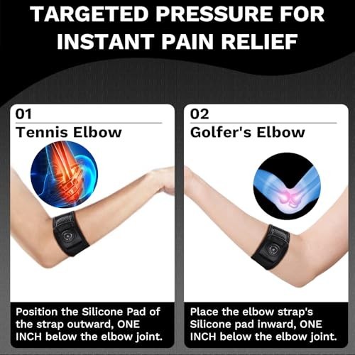 Adjustable Tennis Elbow Brace for Tendonitis & Golfer’s Elbow – One Size Black