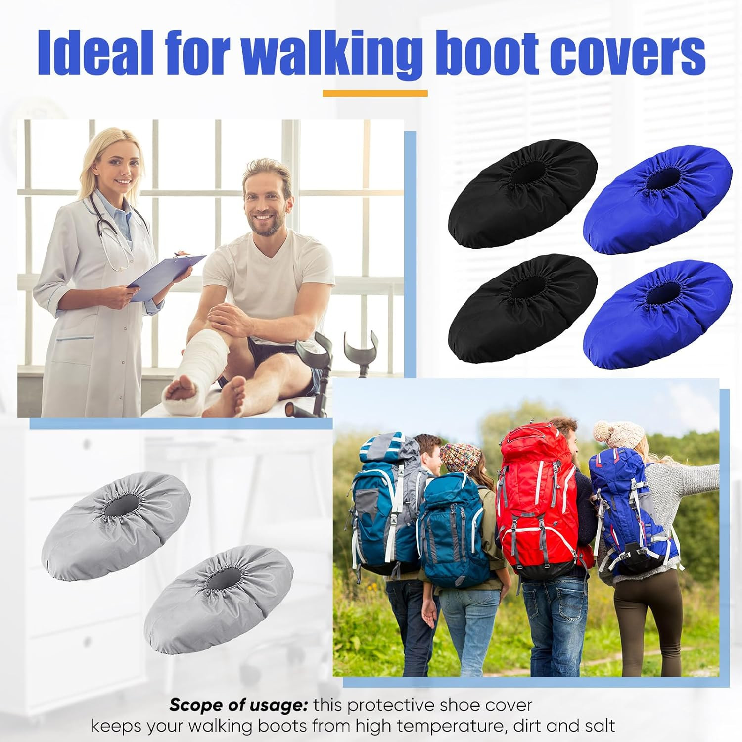 12 Pieces Fracture Walking Boot Cover, Reusable Waterproof Non-Skid Foot Brace C