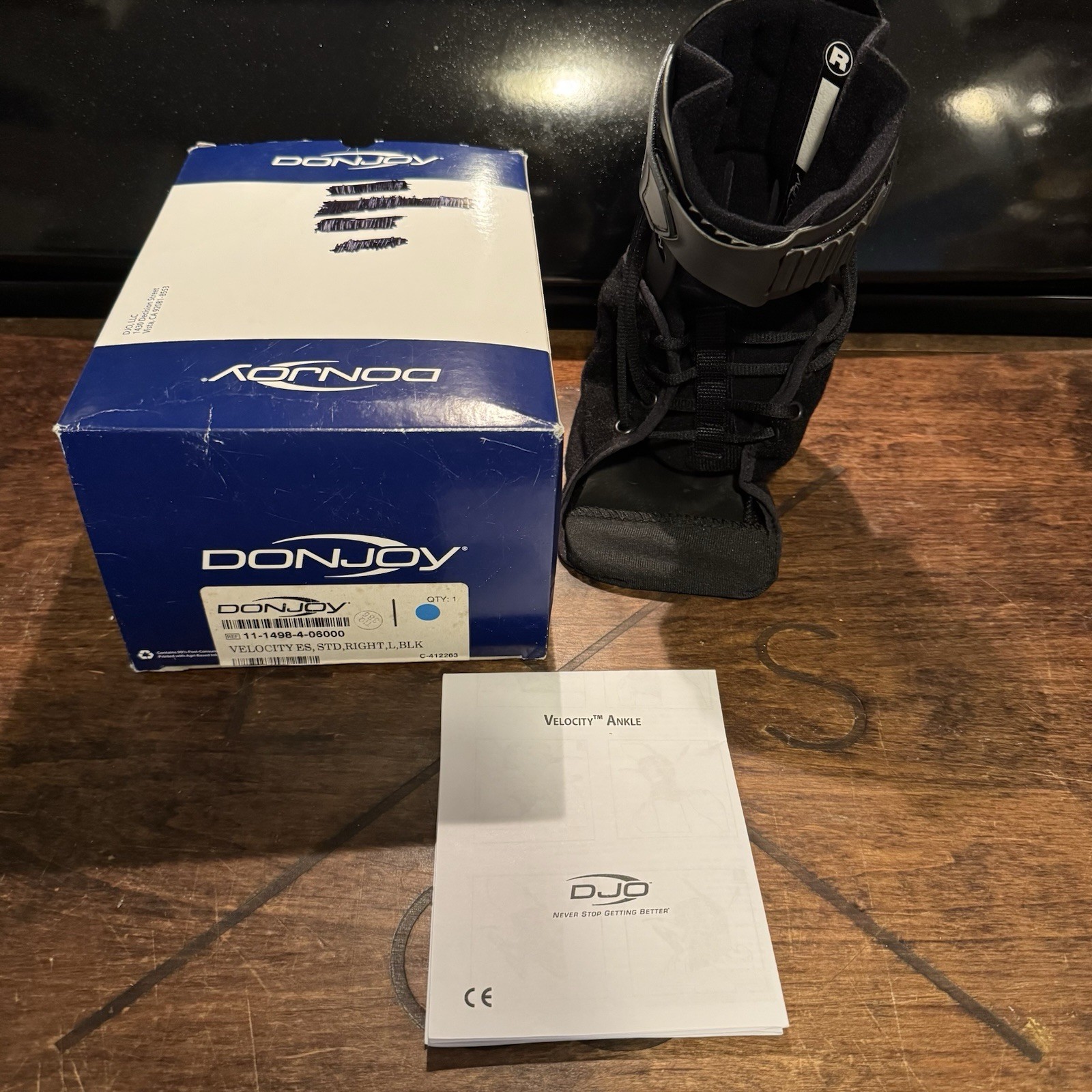 Donjoy Velocity ES Ankle Brace Standard Large Right Extra Support Black 091912