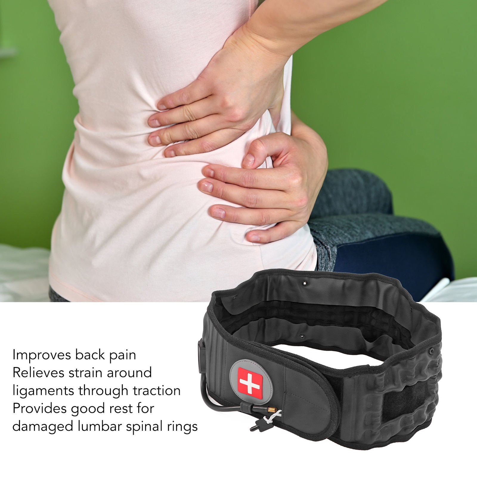 Black Lumbar Traction Belt Inflatable Improve Pain Back Decompression Belt WT