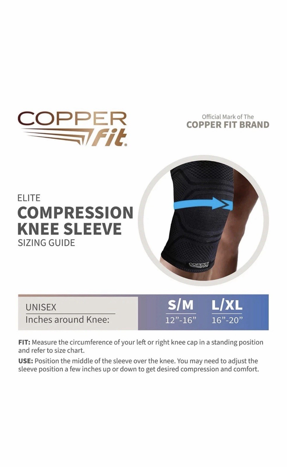 Copper Fit Elite Compression Knee Sleeve 2 Pack, Black Large/Xlarge (16”-20”)