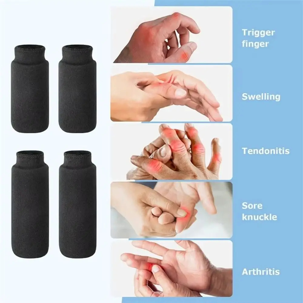 4PCS New Gel Sponge Finger Ice Sleeves Black Adjustable Finger Splint Tie Strap
