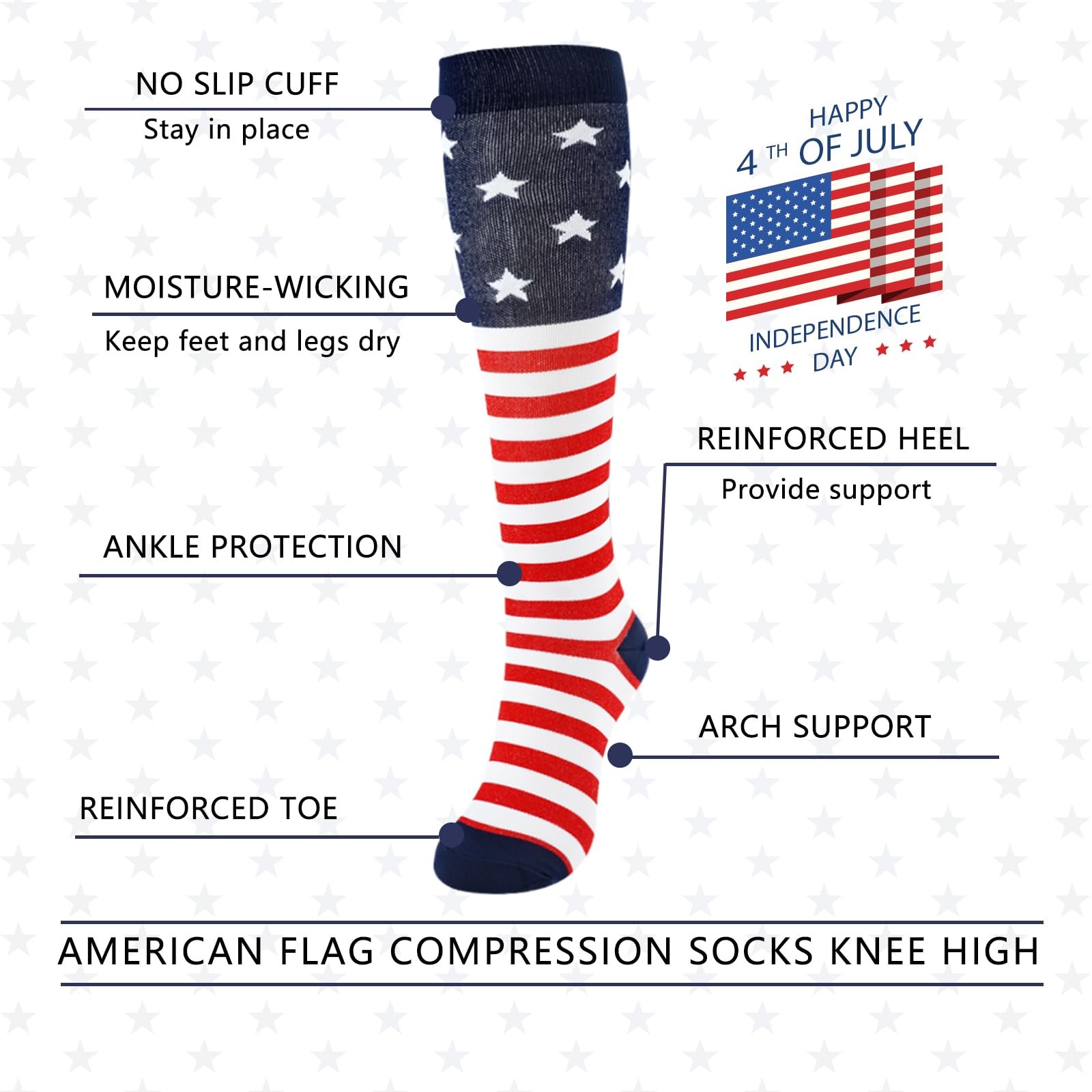 American Flag Compression Socks for Women Patriotic Knee High Socks for 4th o…
