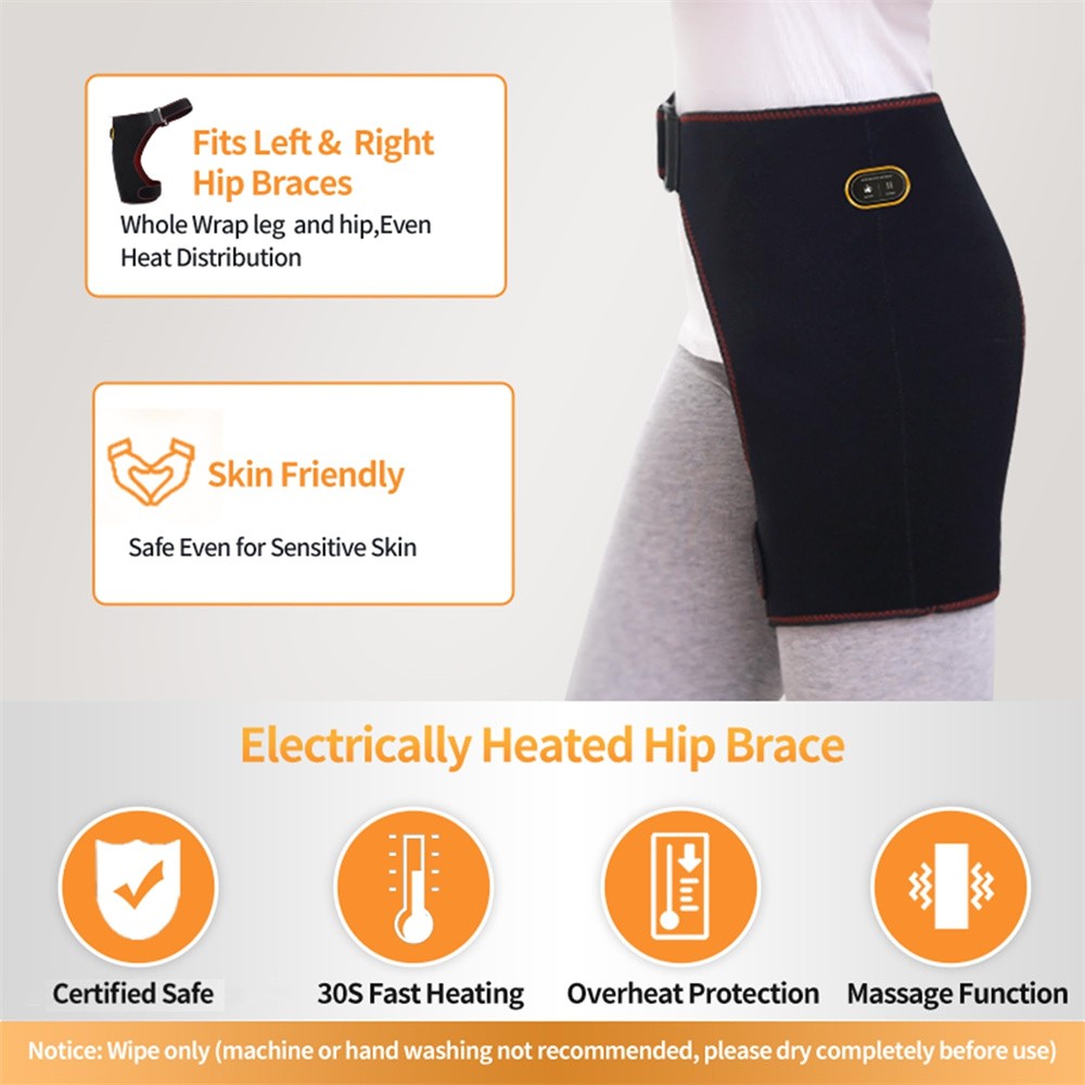 Electric Heated Hip Brace 3 Modes Vibration Hip Groin Massage Thigh Support Wrap