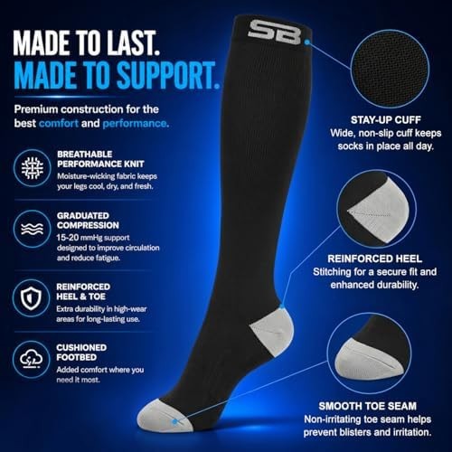 SB SOX 3-Pair Compression Socks for Men & Women (15-20mmHg) – Best Compressio…