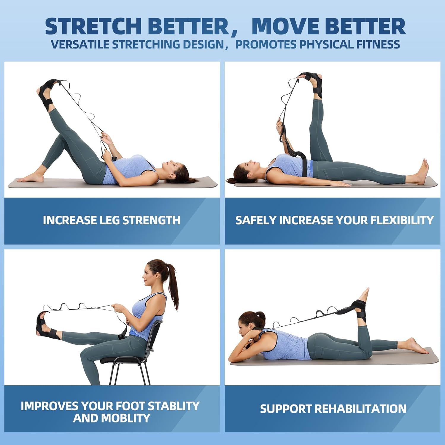 Foot and Calf Stretcher-Stretching Strap for Plantar Fasciitis, Heel Spurs, Foot