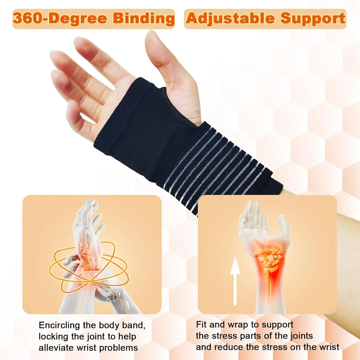 WOXVM 2 Pack Adjustable Wrist Brace Compression Support for Carpal Tunnel Pain