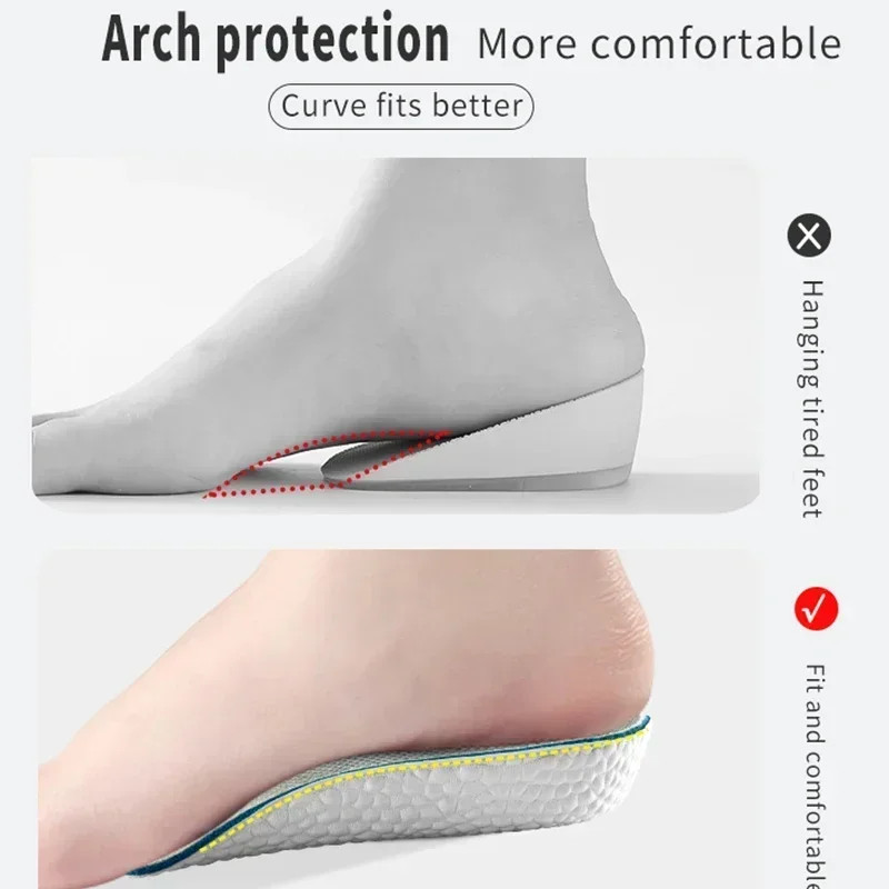 Memory Foam Height Increase Insoles for Men Women Shoes Flat Feet Arch Support O