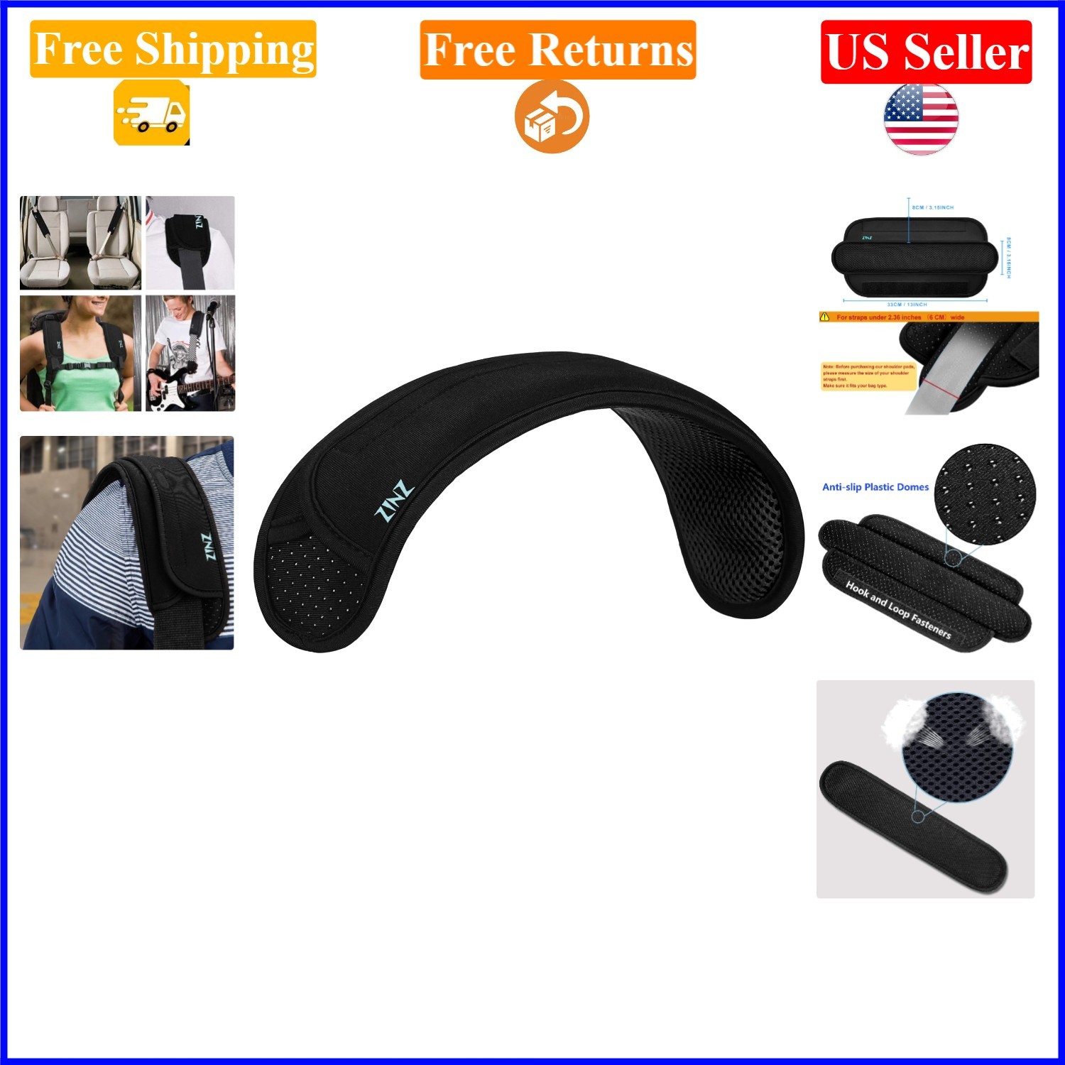 Universal Shoulder Pad Cushion for Bags, Black, Breathable, 33cm