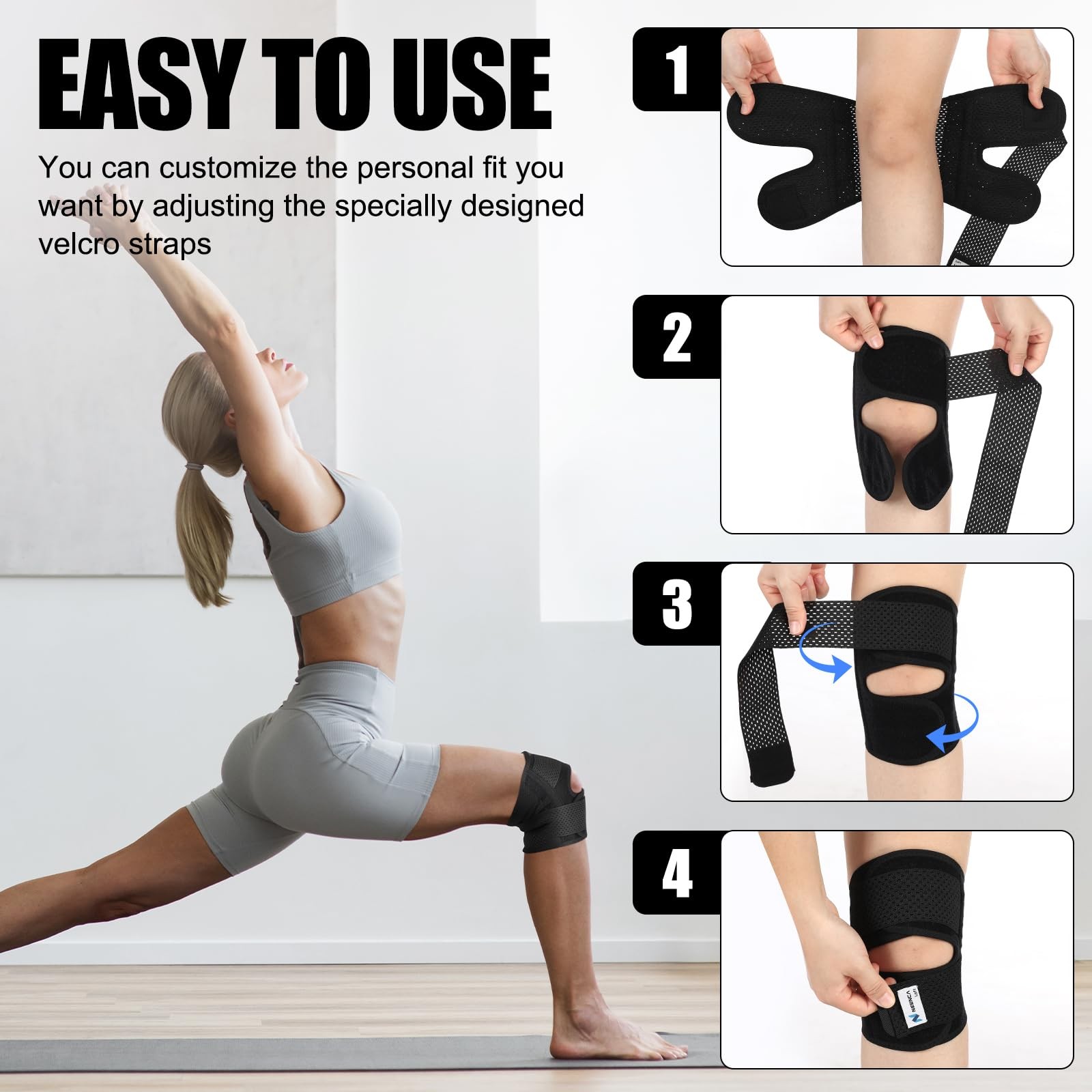Knee Brace for Knee Pain, Compression Knee Support with Air Mesh Fabric, Adju…
