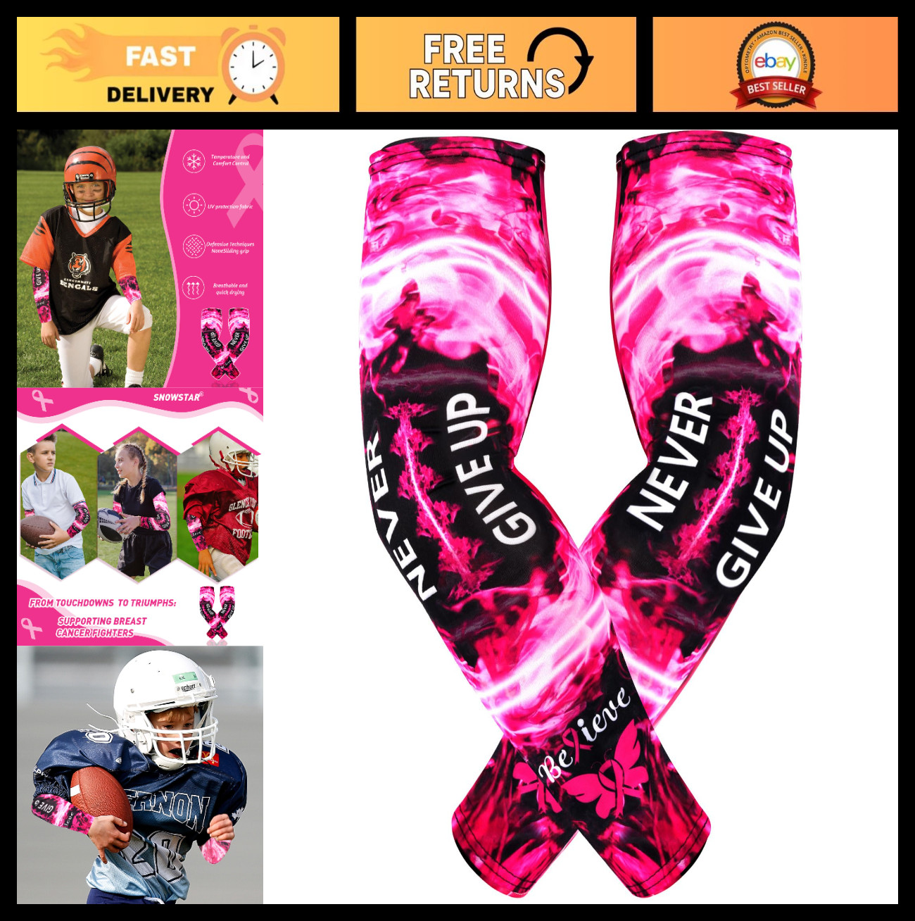 Pink Ribbon Breast Cancer Awareness Arm Sleeve – Compression Fit, No Slip, Sport