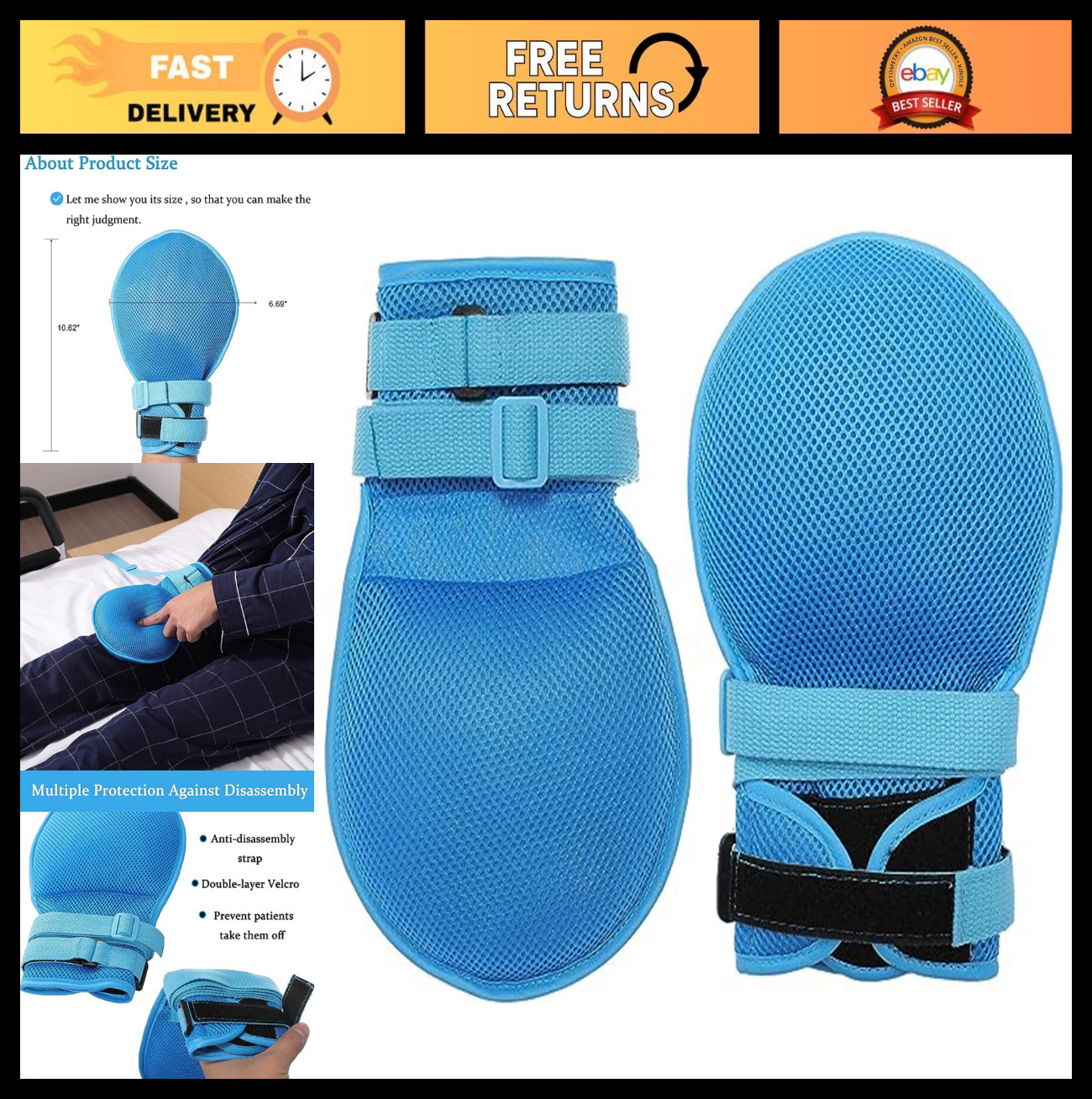 Dementia Restraint Gloves 2PCS – Safety Control Mitts for Elderly Care & Support