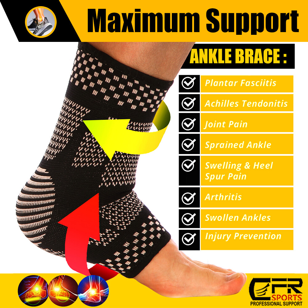 Copper Ankle Support Brace Compression Sleeve Foot Pain Relief Jogging Sprain HG