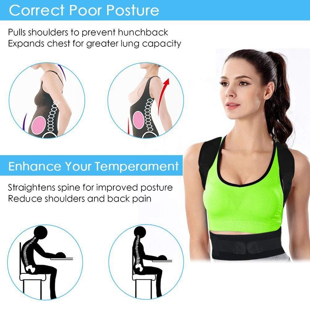Thoracic Back Brace Posture Corrector Magnetic Support Belt Black X-Large