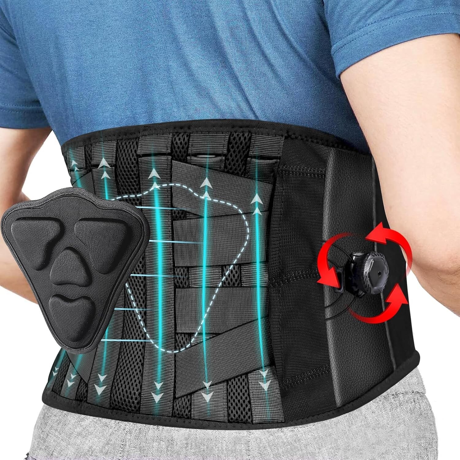 Back Brace for Lower Back Pain, Knob Adjustable Back Support with 3D Lumbar Pad