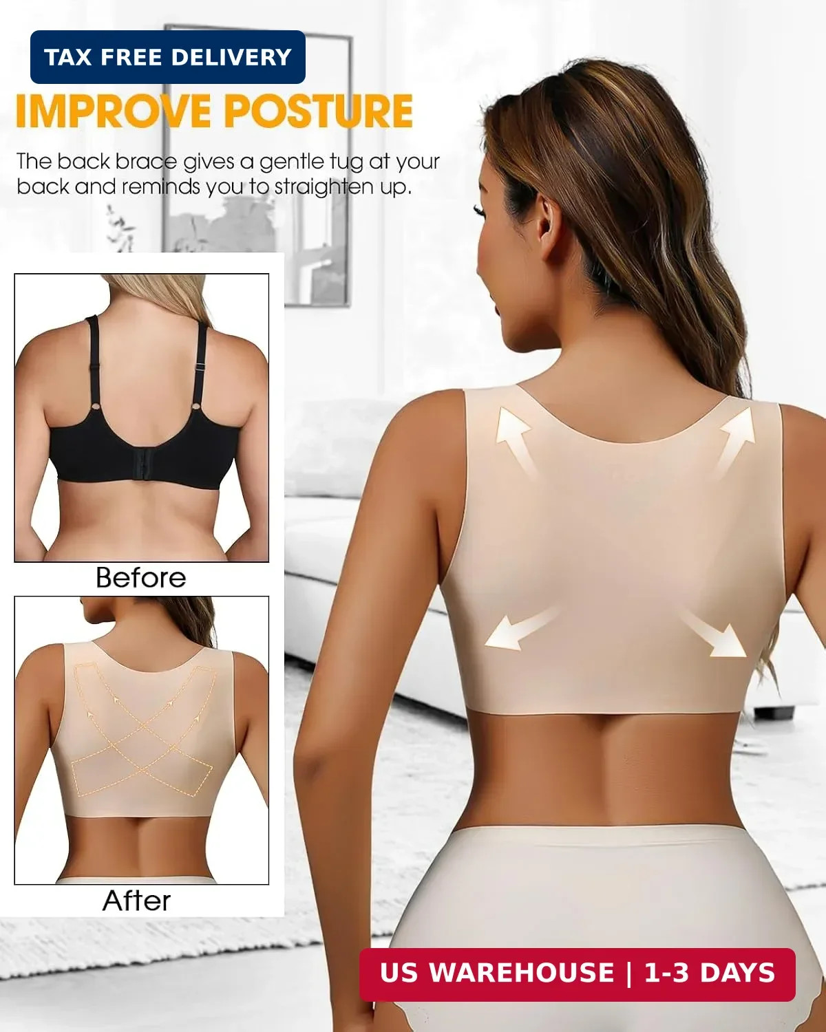 Womens Posture Corrector Adjustable Front Closure Back Support