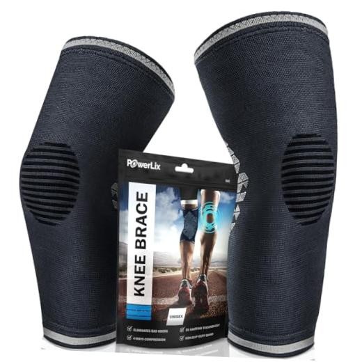Knee Compression Support Sleeve – Best Knee Brace for Men & Medium Grey-2 Pack
