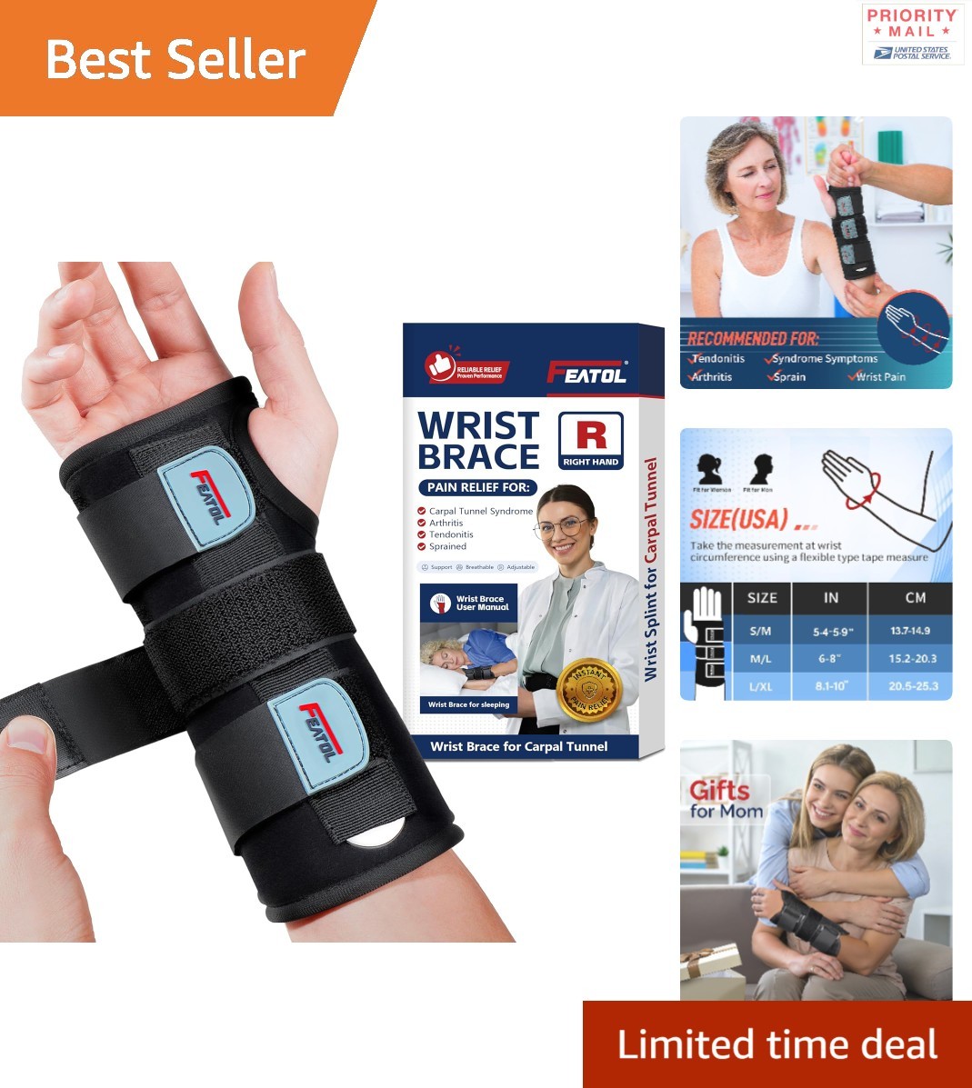 Adjustable Wrist Brace for Carpal Tunnel Syndrome Right Hand Large/X-Large Su…