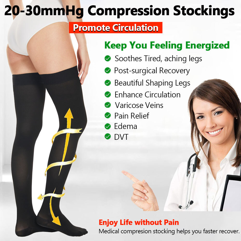 Compression Socks Over The Calf Stockings 20-30 mmgh Graduated Fatigue Relief