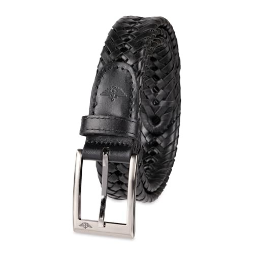 Men’s Fully Adjustable Braided Belt 38 Black Silver Buckle