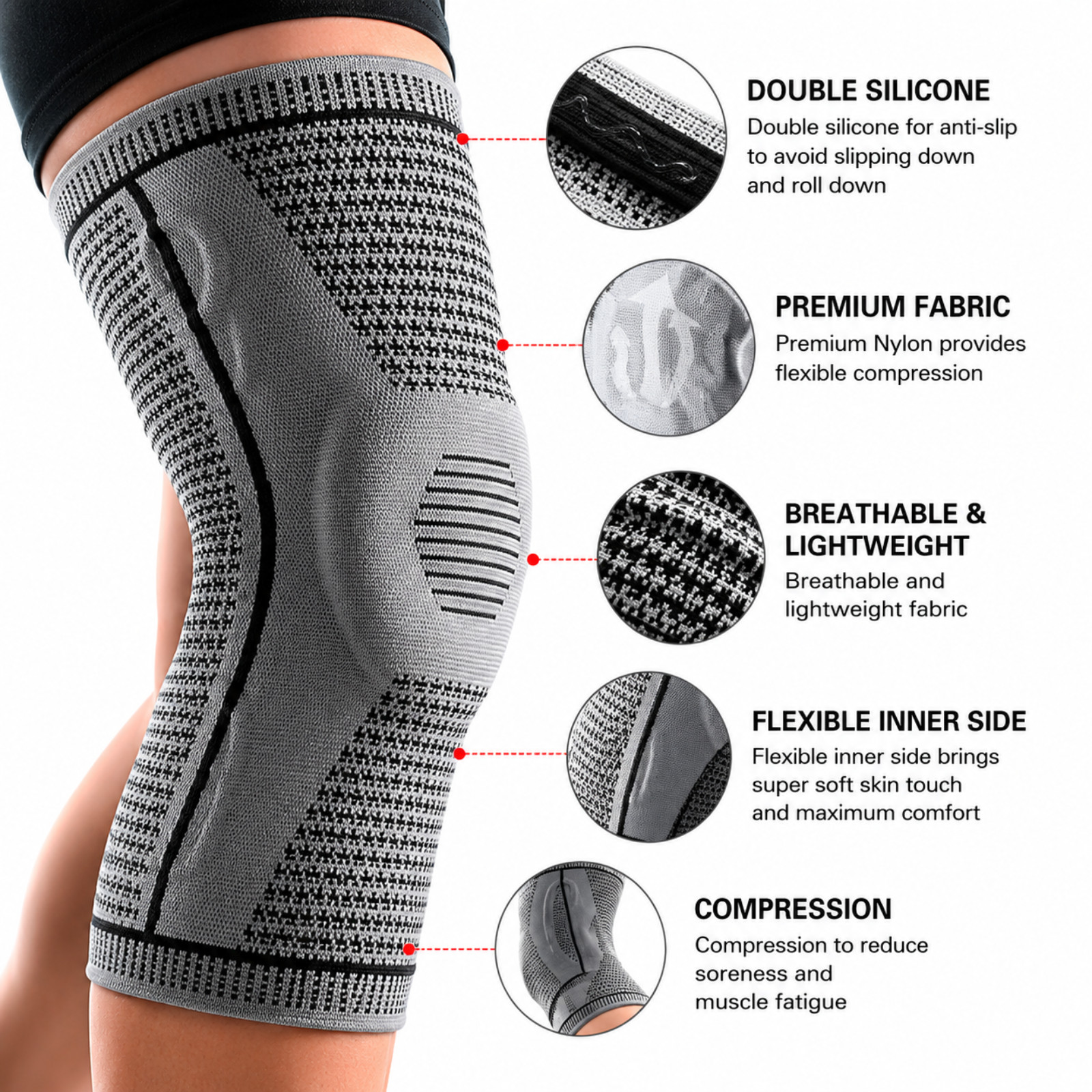Knee Sleeves Compression Brace Support Sport Joint Injury Pain Arthritis Relief