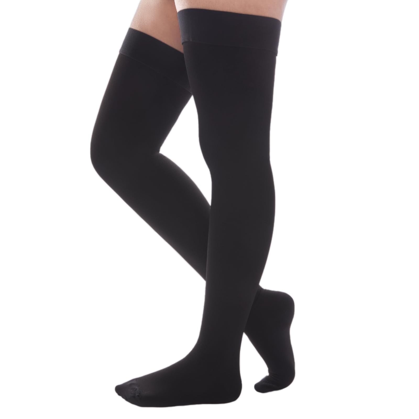 3XL Closed Toe Black Compression Socks 30mmHg Thigh High for Leg Swelling Relief
