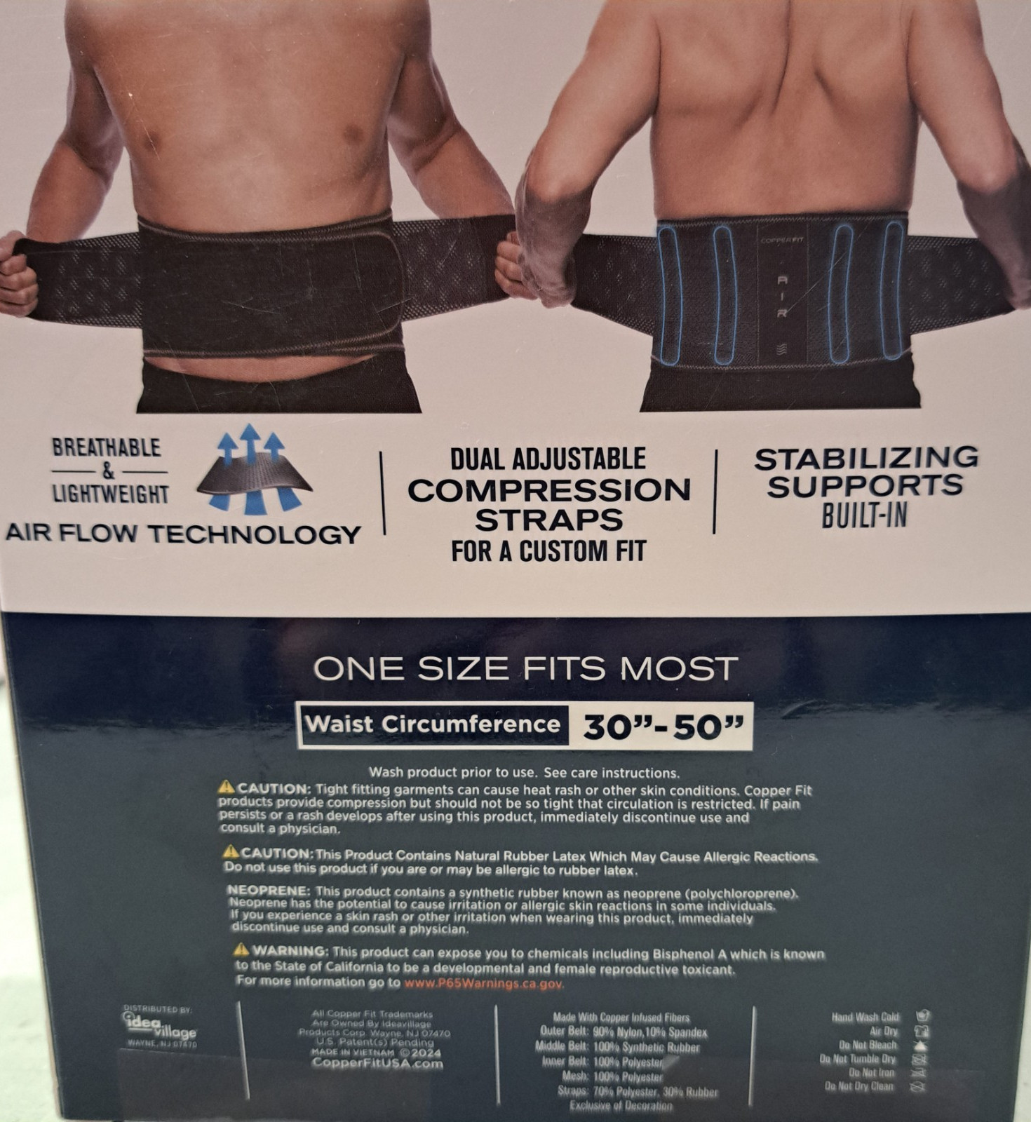 Copper Fit Elite Back Support AirFlow Back Brace Adjustable Double-Band 30-50″